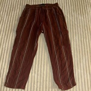 Anthropologie and Sanctuary Burgundy Linen Blend Pants Striped Cargo Cropped